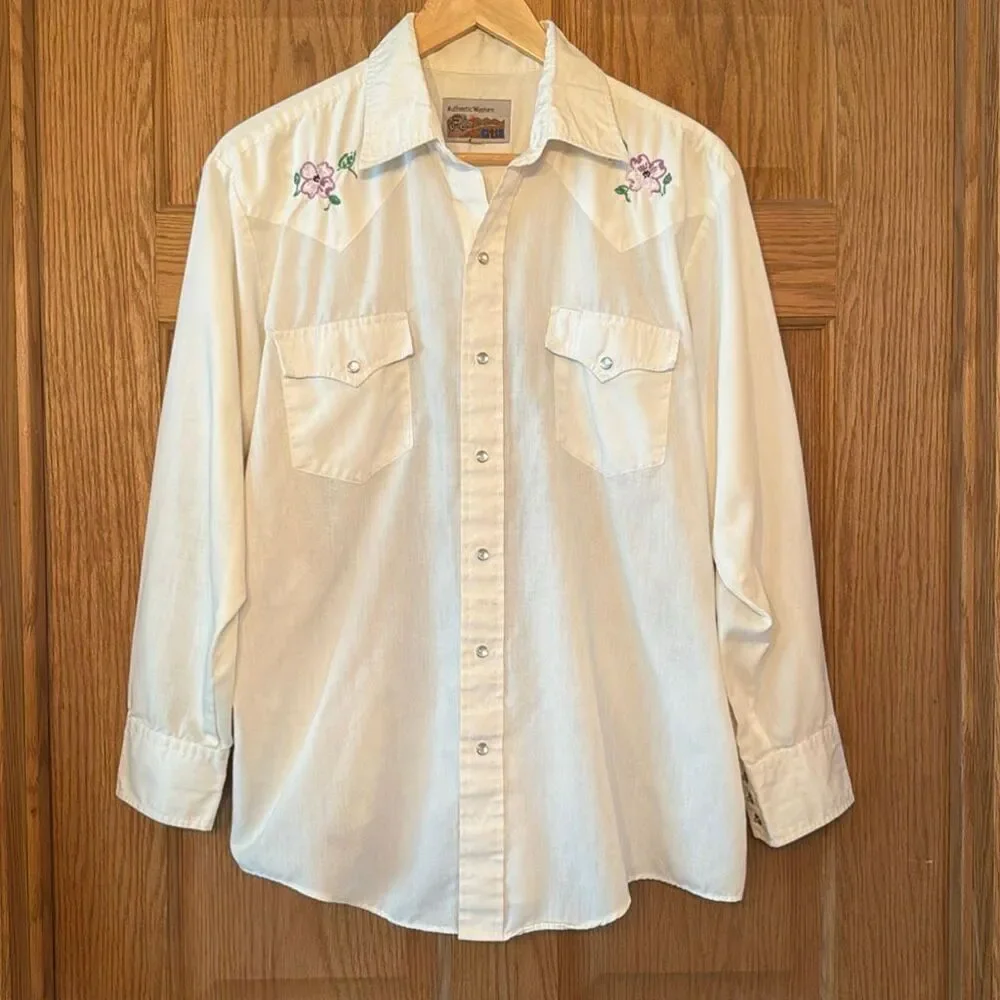 ATA Vintage 70s Authentic Western Pearl Snap Shirt Embroidered Peacock Floral Yo
